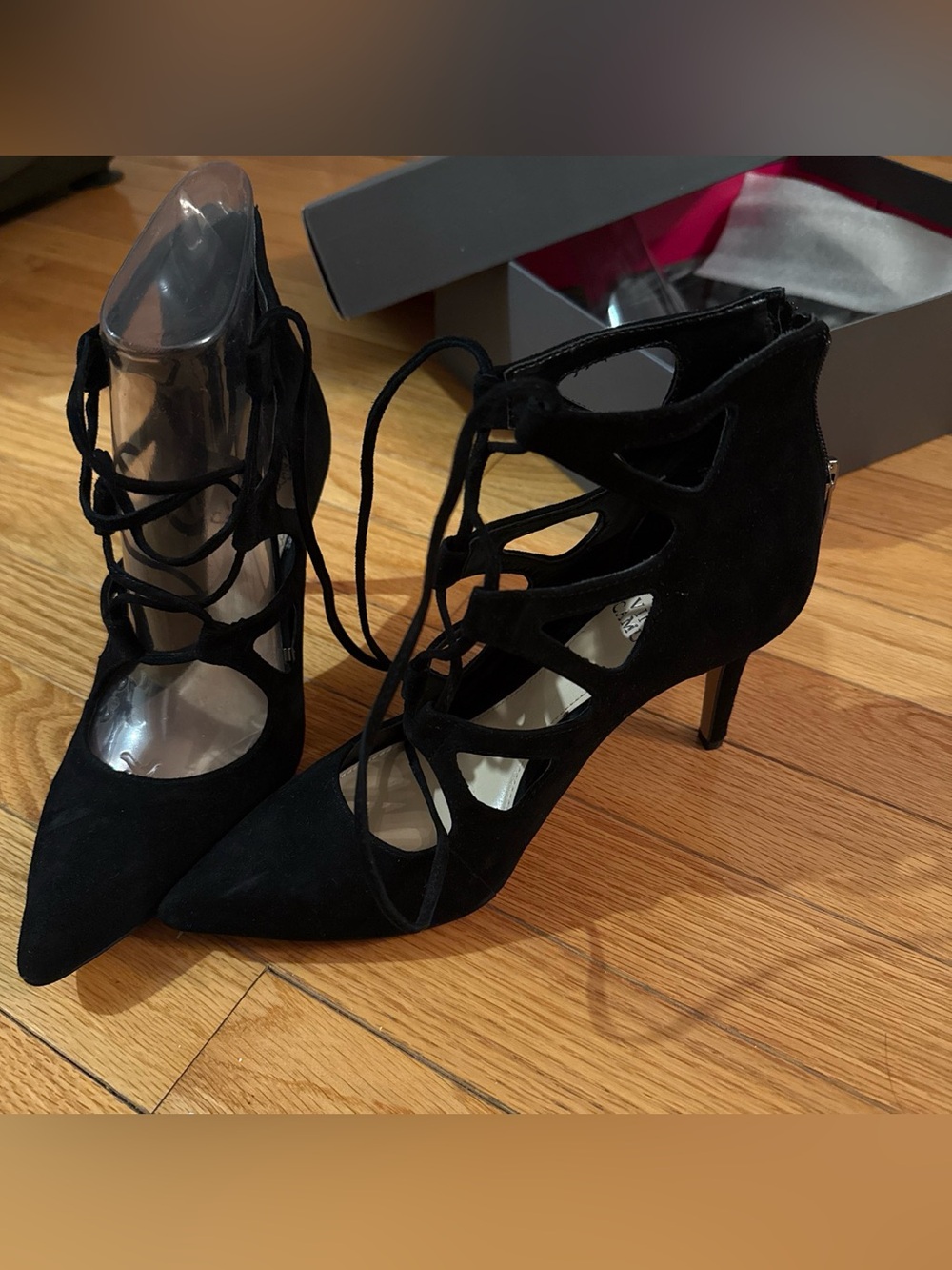 Vince Camuto Brand New Black Lace-Up Cutout Pointed-Toe Stilettos